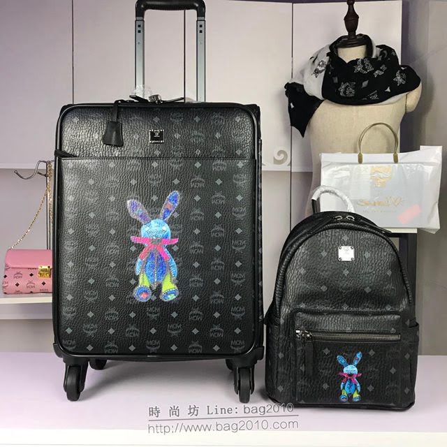 MCM行李箱 原單 1001行李箱 書包 絲印3D兔子 visetos經典圖案 MCM女雙肩包  mdmc1246